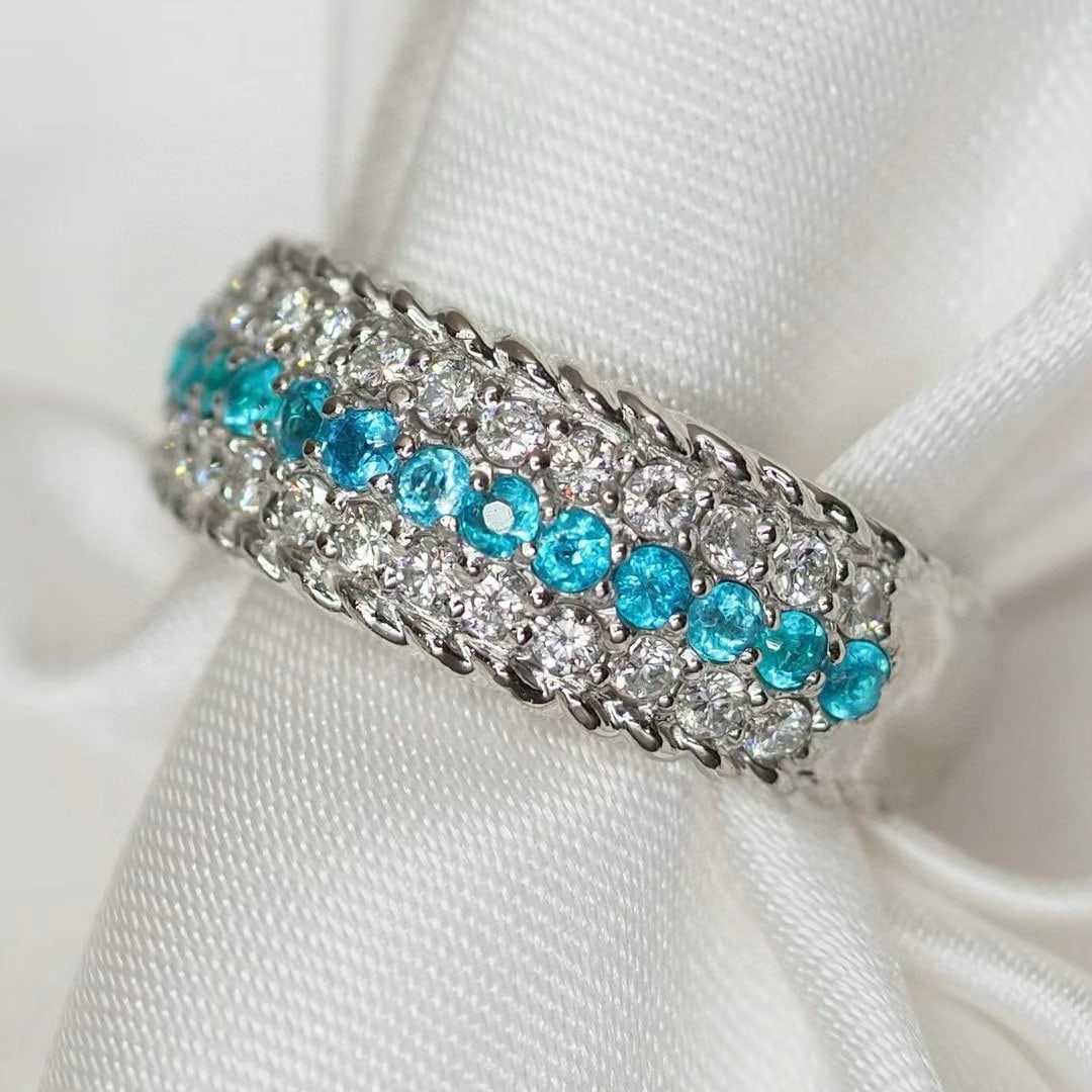 14k Gold 0.74 Ctw Natural Paraiba Tourmaline & Diamond Ring - 3