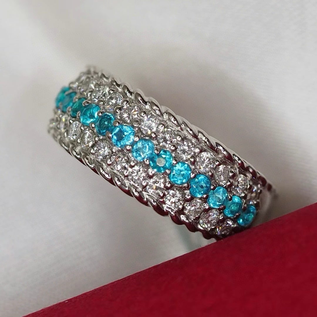 14k Gold 0.74 Ctw Natural Paraiba Tourmaline & Diamond Ring - 5