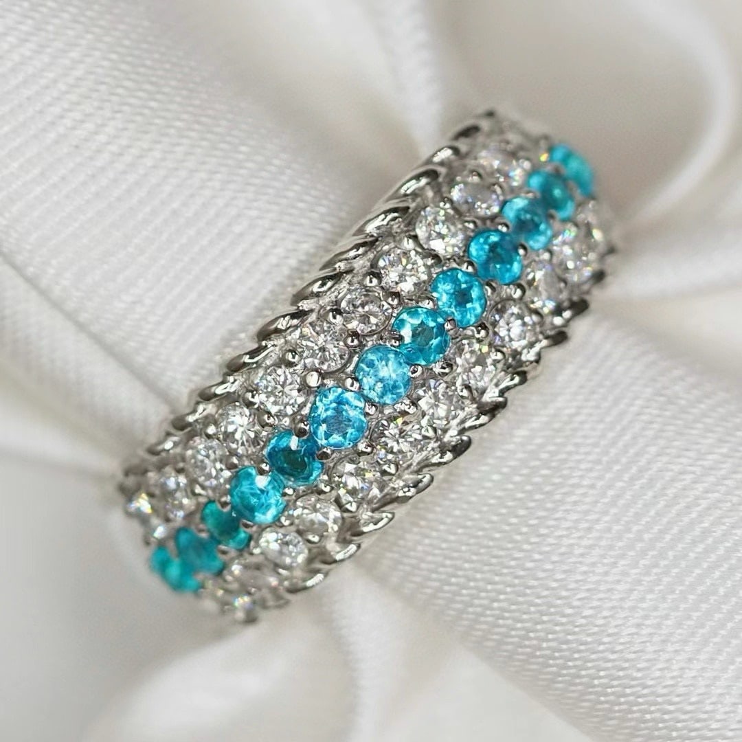 14k Gold 0.74 Ctw Natural Paraiba Tourmaline & Diamond Ring - 6