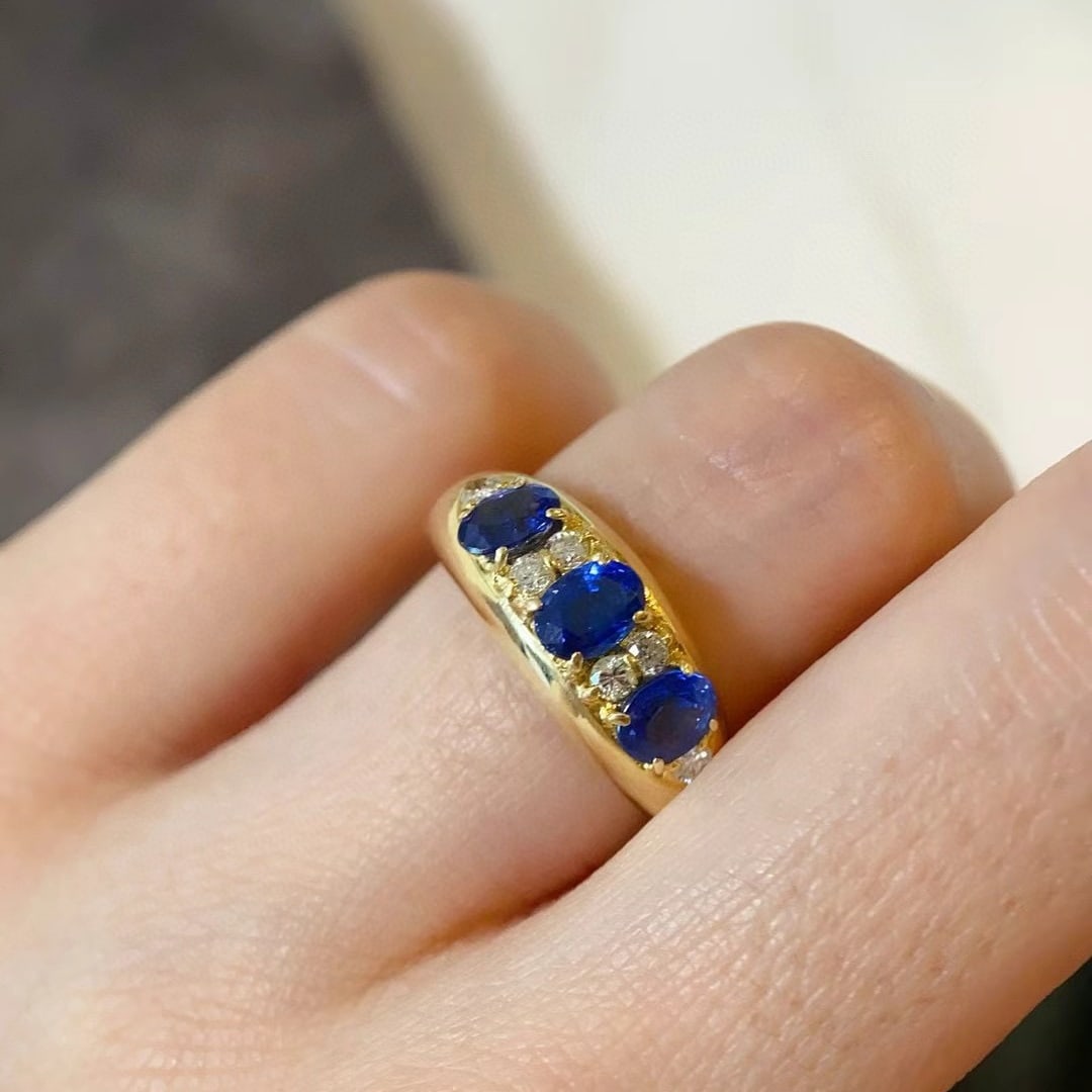 14k Gold 1.2 Ctw Vivid Blue Natural Sapphire & Diamond Ring - 2
