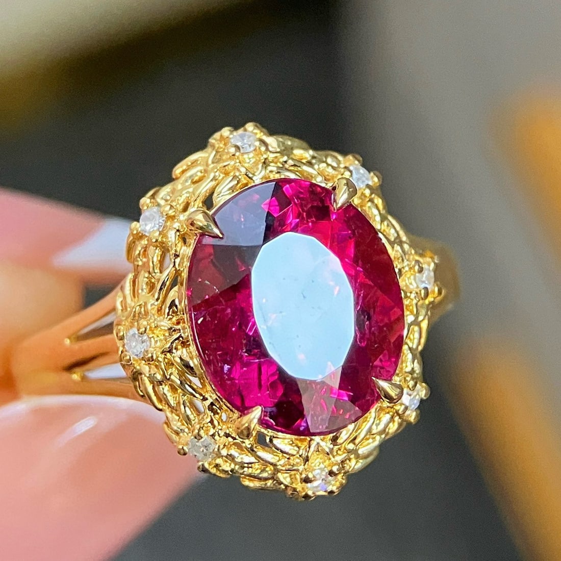 14k Gold 3.47 Ctw Natural Tourmaline & Diamond Ring - 6