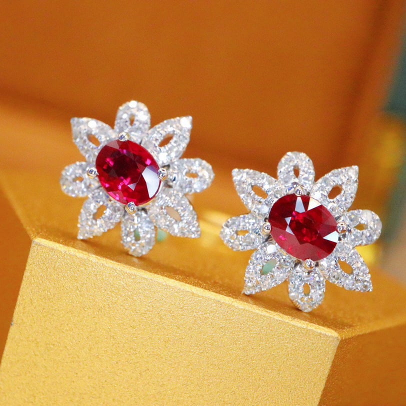 14k Gold 0.91 Ctw Natural Ruby & Diamond Earrings - 3