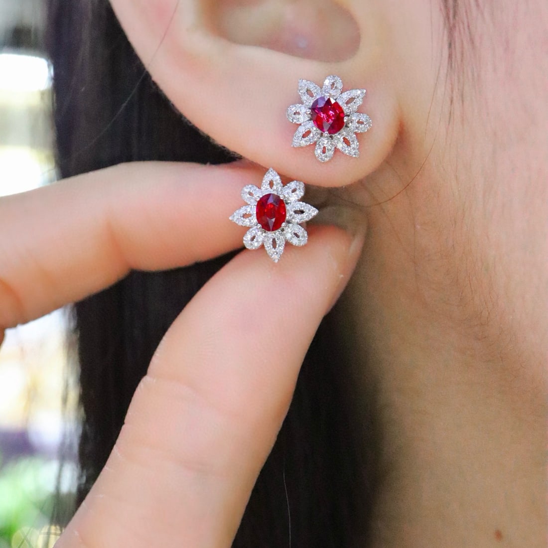 14k Gold 0.91 Ctw Natural Ruby & Diamond Earrings - 5