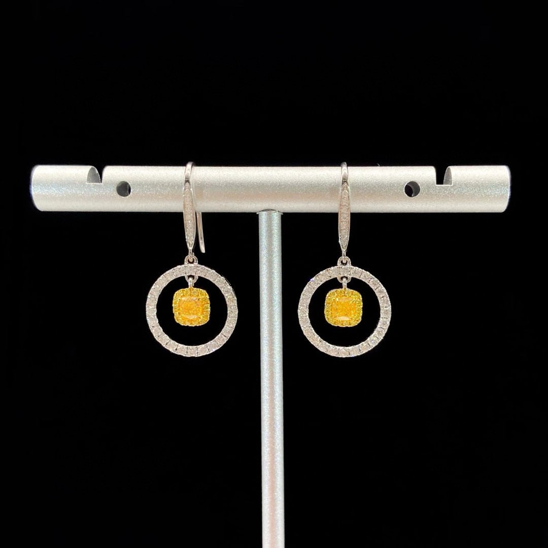 14k Gold 0.85 Ctw Natural Yellow Diamond & Diamond Earrings (1 of 4)
