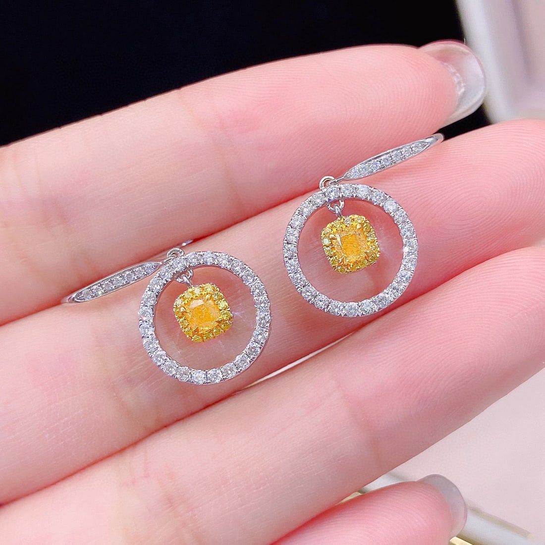 14k Gold 0.85 Ctw Natural Yellow Diamond & Diamond Earrings - 2