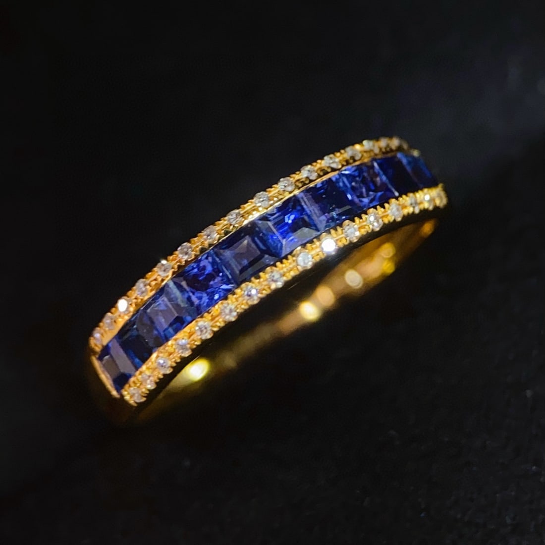 14k Gold 1 Ct Vivid Blue Natural Sapphire & Diamond Ring - 5