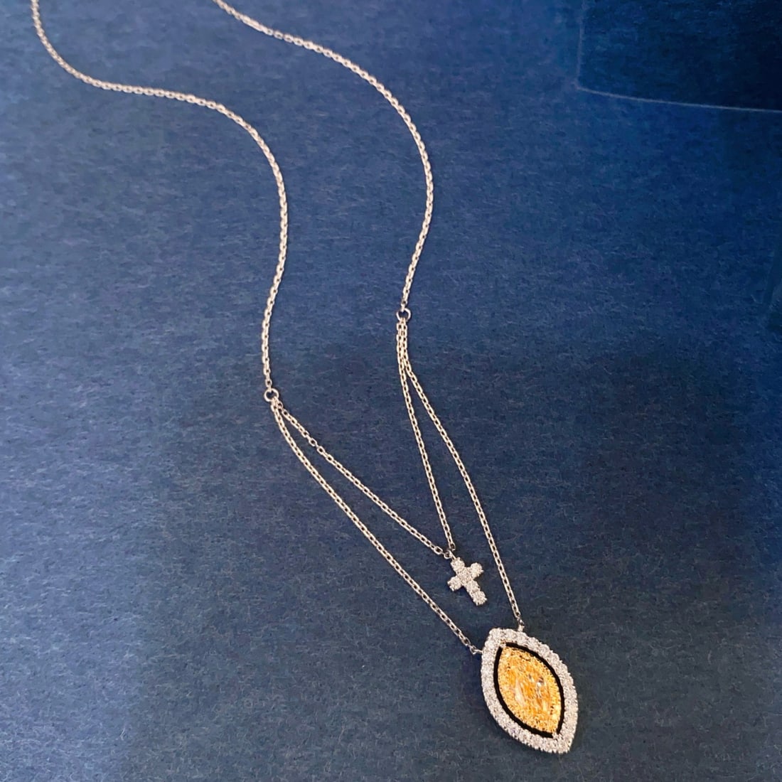 14k Gold 1.14 Ctw Natural Yellow Diamond & Diamond Necklace - 4