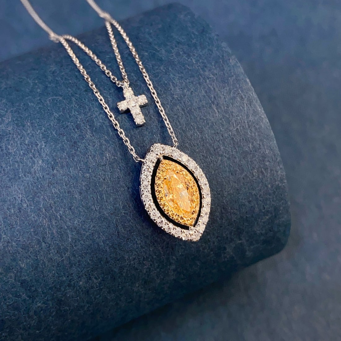 14k Gold 1.14 Ctw Natural Yellow Diamond & Diamond Necklace - 6