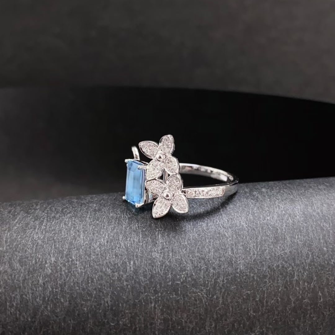 14k Gold 1.63 Ctw Natural Aquamarine & Diamond Ring - 2