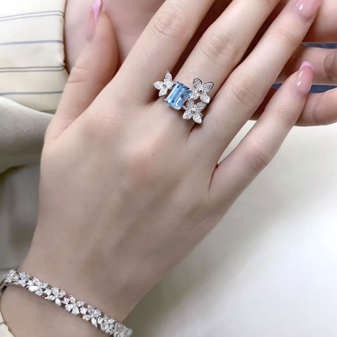 14k Gold 1.63 Ctw Natural Aquamarine & Diamond Ring - 4