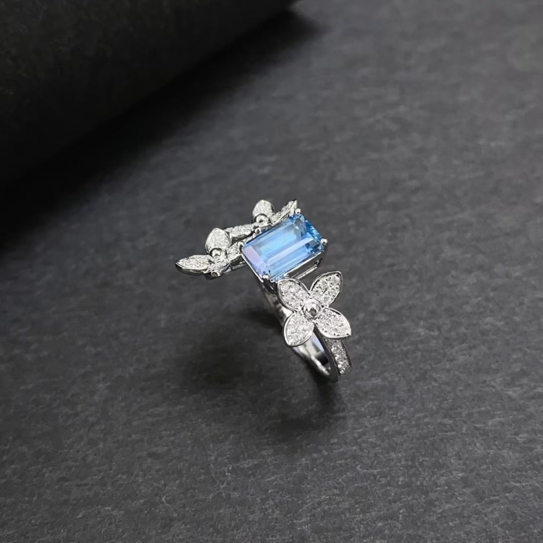 14k Gold 1.63 Ctw Natural Aquamarine & Diamond Ring - 6