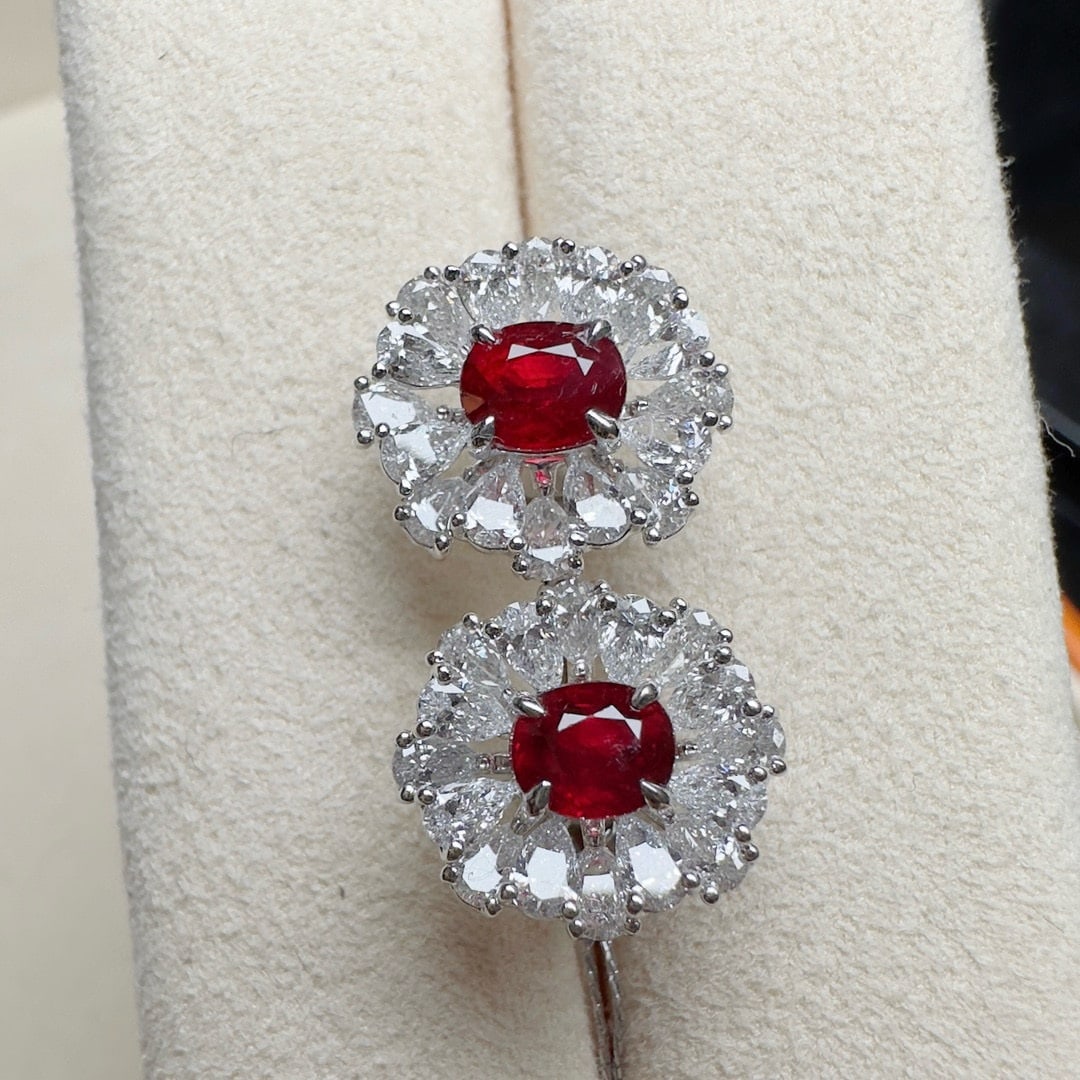 14k Gold 3.09 Ctw Natural Ruby & Lab Grown Diamond Earrings - 3