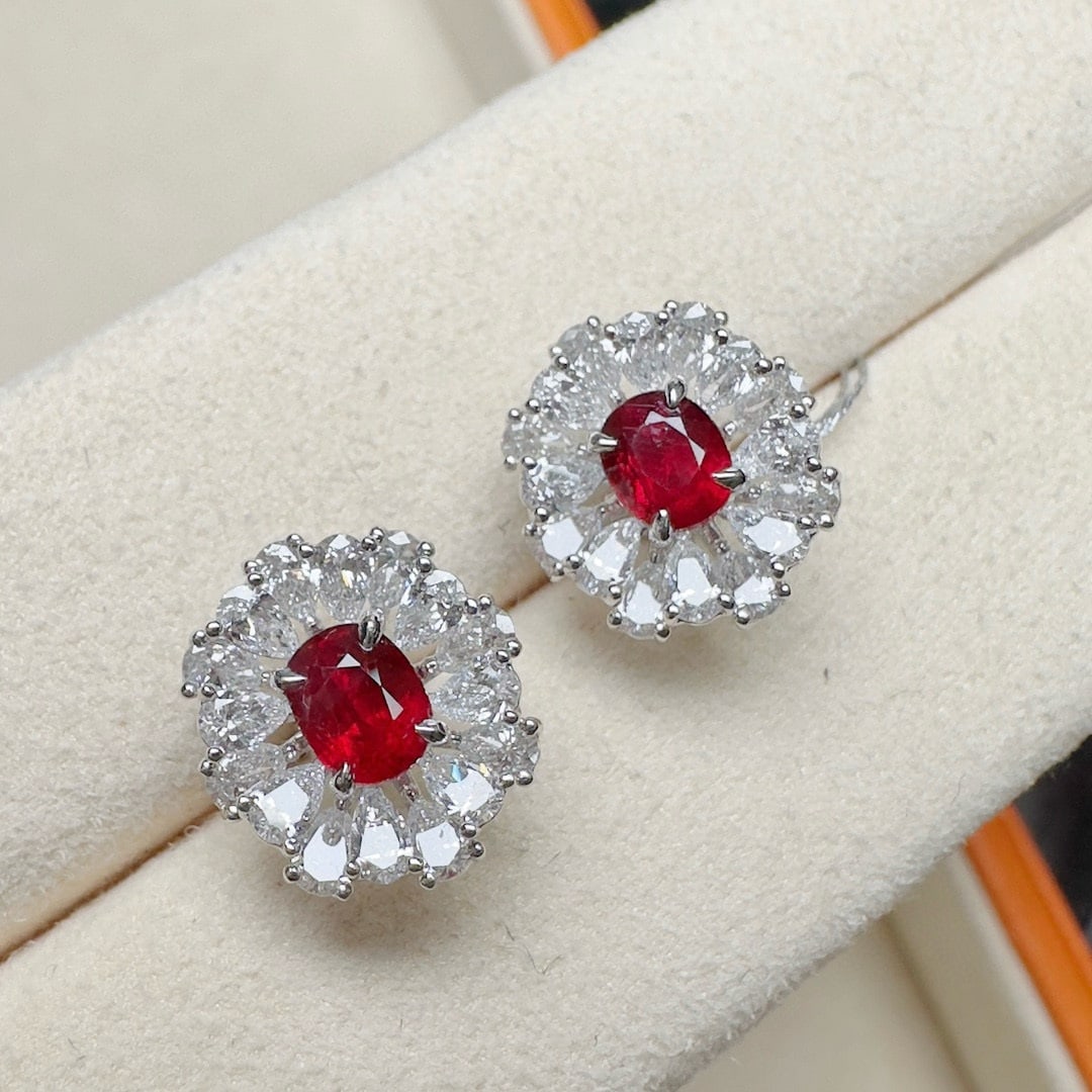 14k Gold 3.09 Ctw Natural Ruby & Lab Grown Diamond Earrings - 4