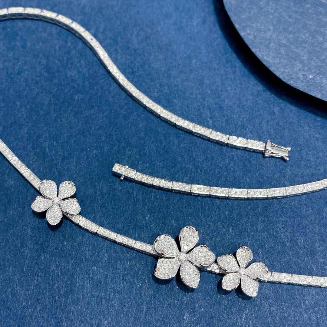 14k Gold 3.3 Ct Natural H Diamond & Flowers Necklace - 3