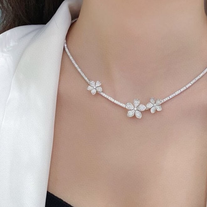 14k Gold 3.3 Ct Natural H Diamond & Flowers Necklace - 5