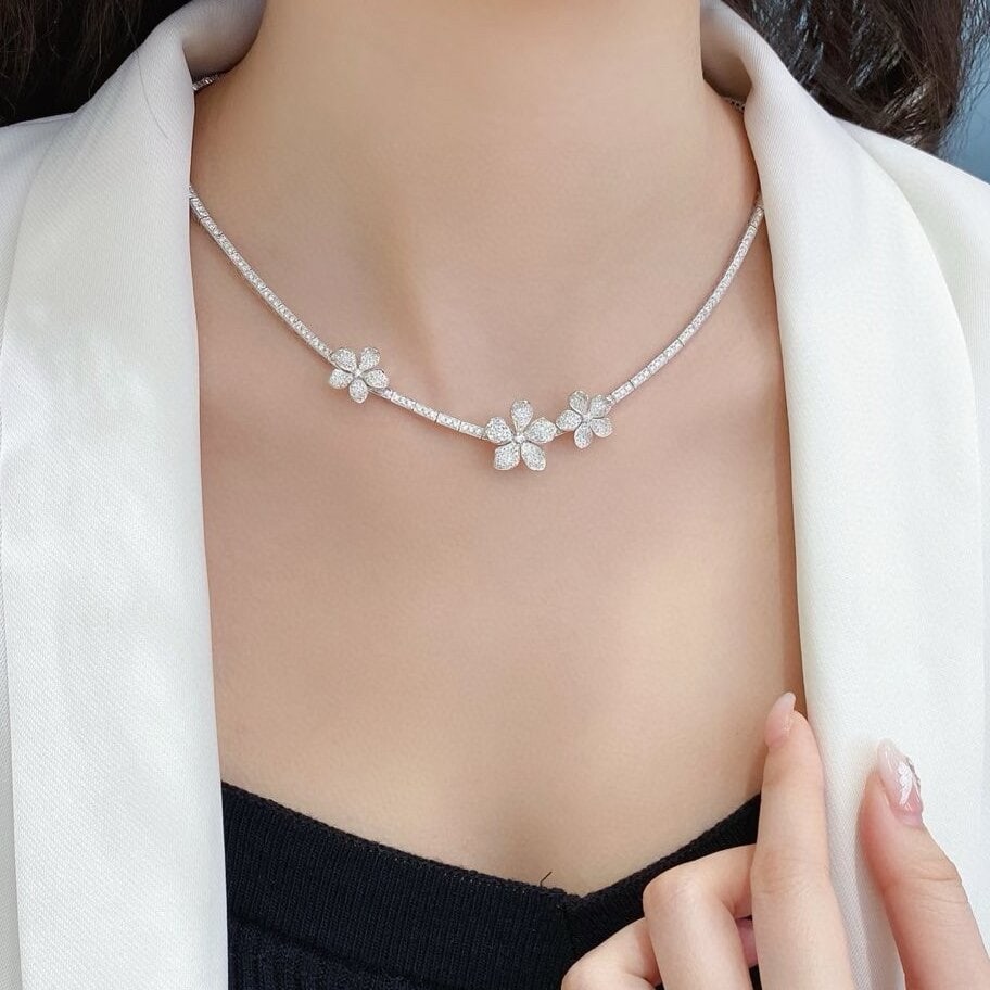 14k Gold 3.3 Ct Natural H Diamond & Flowers Necklace - 6