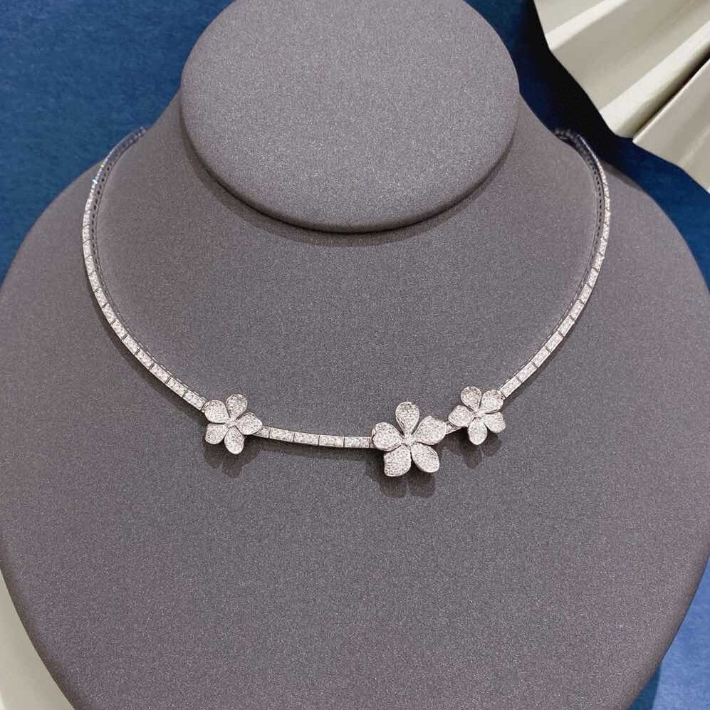 14k Gold 3.3 Ct Natural H Diamond & Flowers Necklace - 7