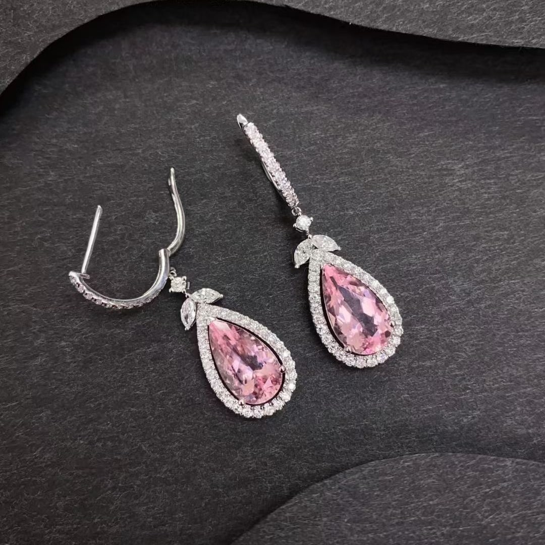 14k Gold 5.10 Ctw Natural Morganite & Diamond Earrings (1 of 6)