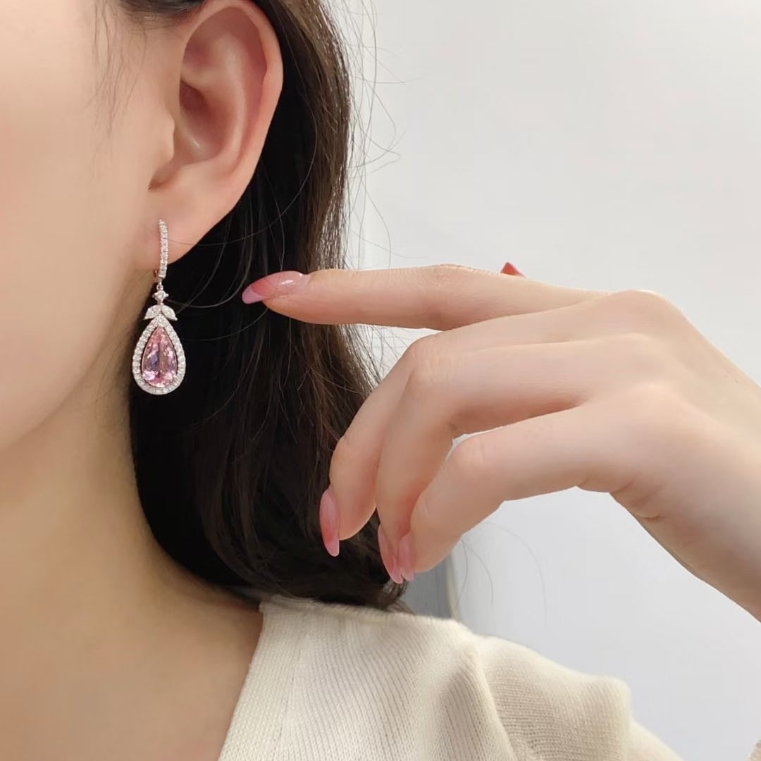 14k Gold 5.10 Ctw Natural Morganite & Diamond Earrings - 3