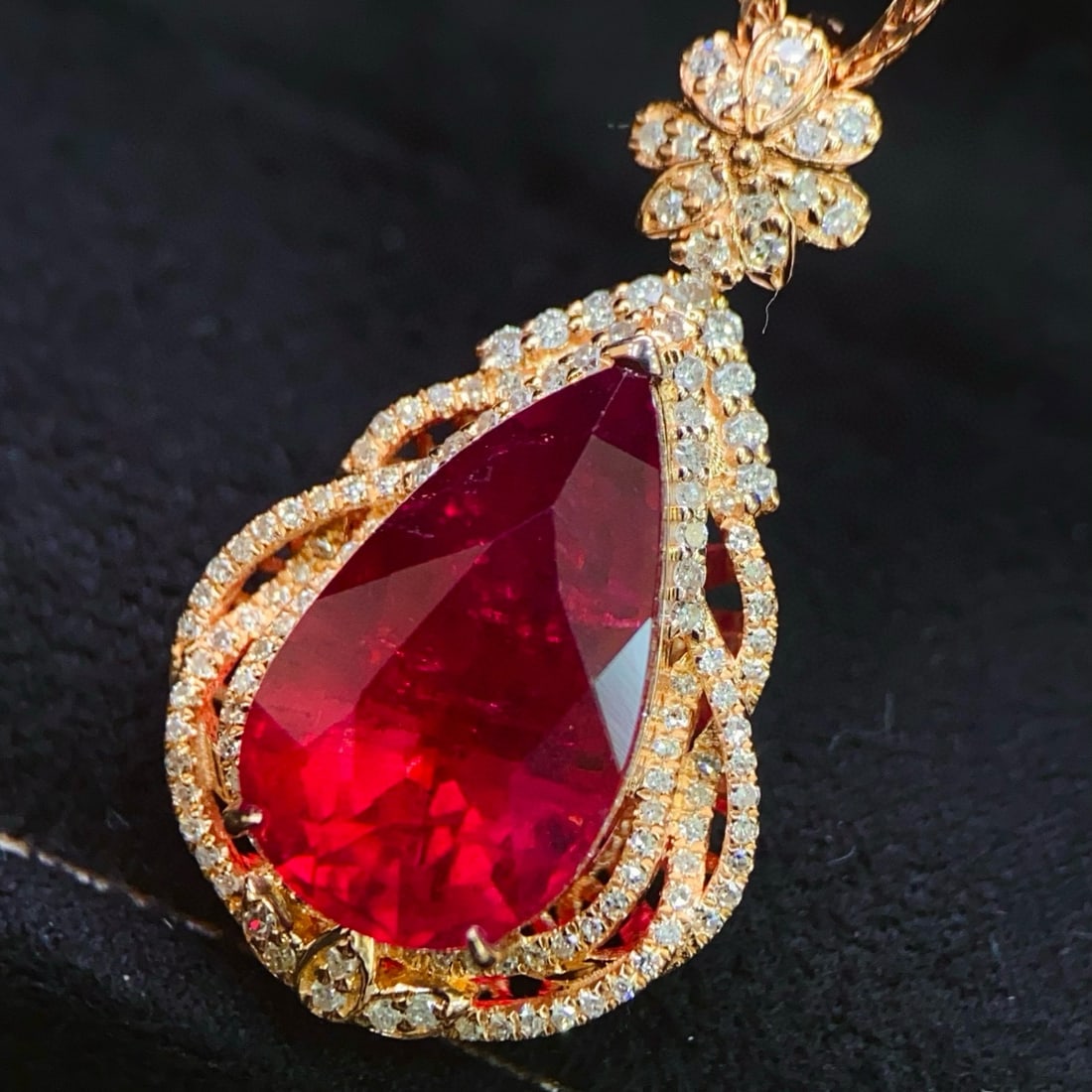 14k Gold 8.16 Ctw Natural Tourmaline & Diamond Pendant( Without Chain ) - 6