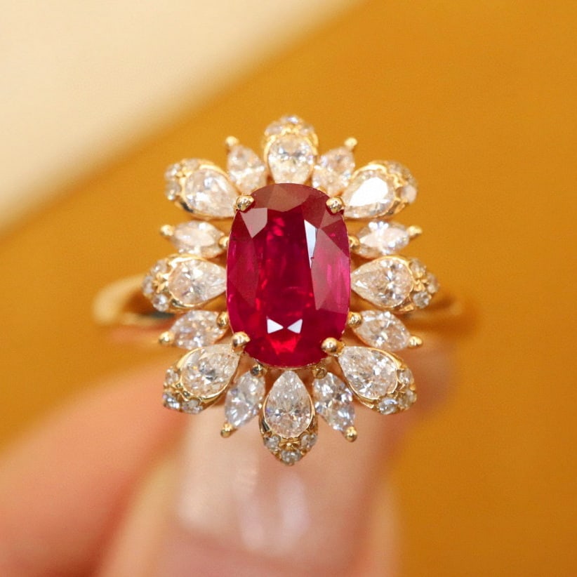 14k Gold 1.80 Ctw Natural Ruby & Diamond Ring/pendant( Without Chain ): Ref:230942074 // gold content:14k gold // ring size:7. 25us // // main gemstone:ruby // shape:oval // carat weight:1. 17ct // color:pigeonblood red // treatment:natural // // adjacent gemstone 2 : dia