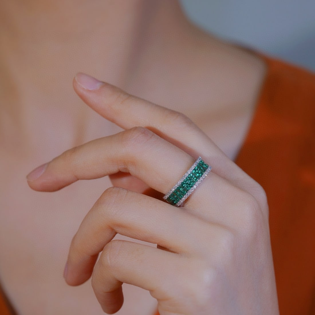 14k Gold 2.80 Ctw Vivid Green Natural Emerald & Diamond Ring - 7