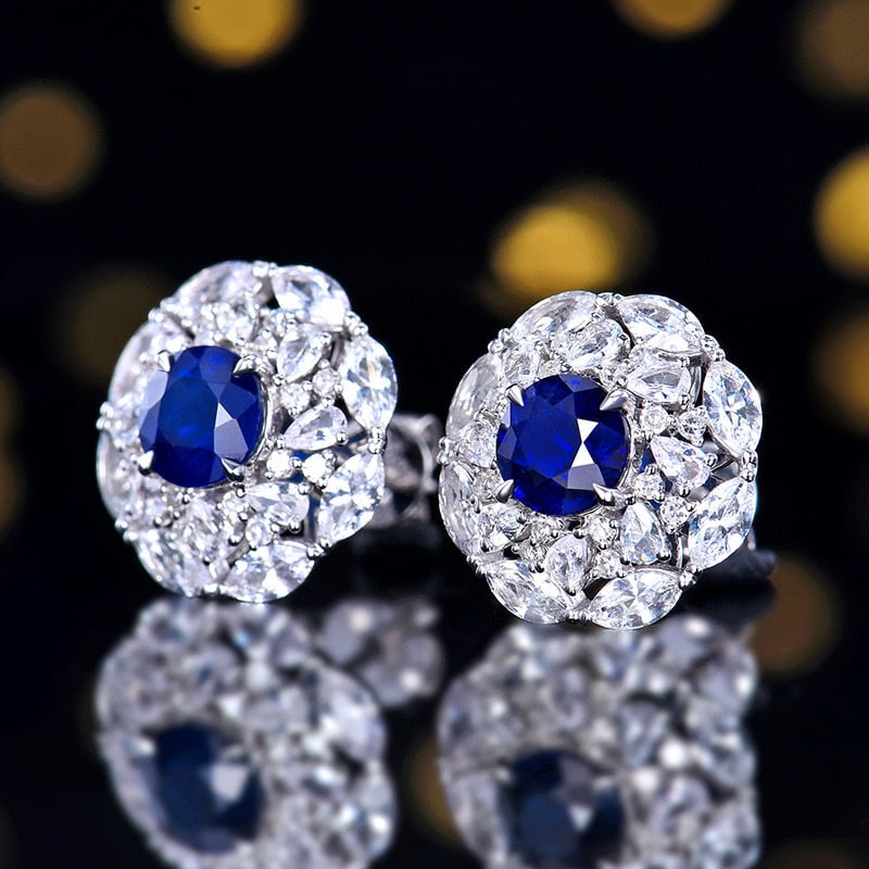 14k Gold 3.57 Ctw Natural Sapphire & Sapphire Earrings - 2