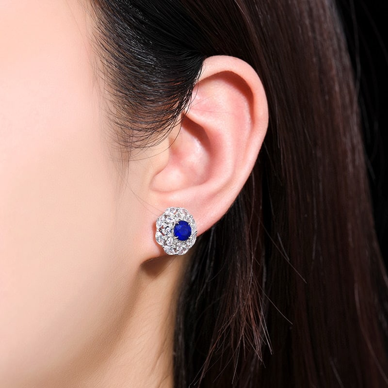 14k Gold 3.57 Ctw Natural Sapphire & Sapphire Earrings - 5