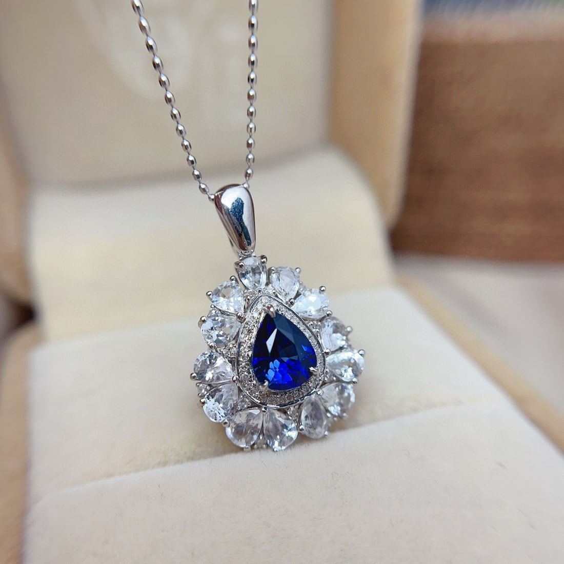 14k Gold 1.15 Ct Natural Sapphire & Diamond & Sapphire Pendant( Without Chain ) - 6