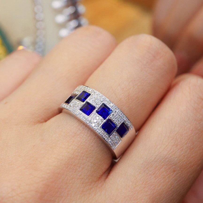 14k Gold 1.49 Ctw Vivid Blue Natural Sapphire & Diamond Ring - 6