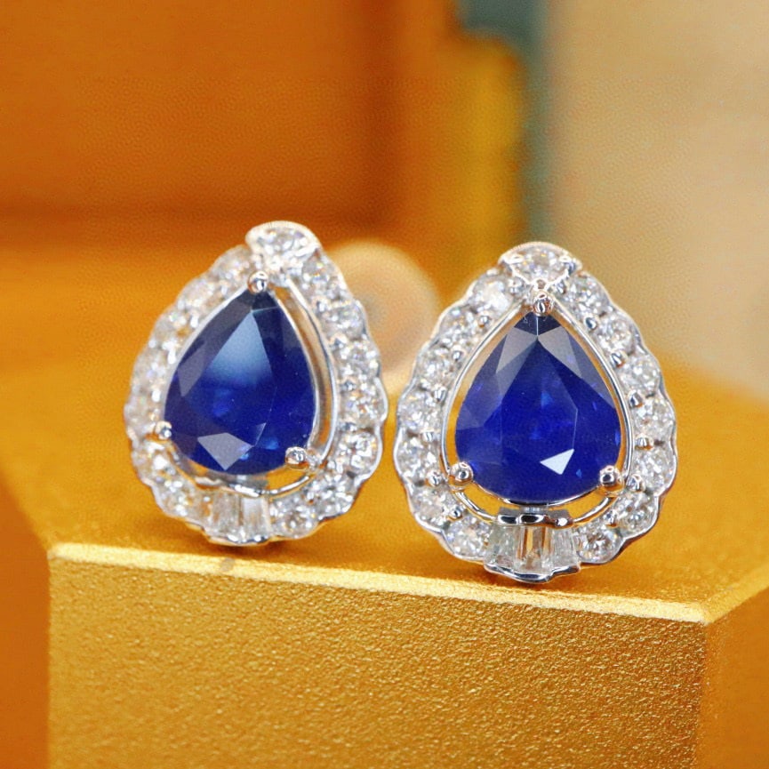 14k Gold 1.69 Ctw Natural Sapphire & Diamond Earrings - 3