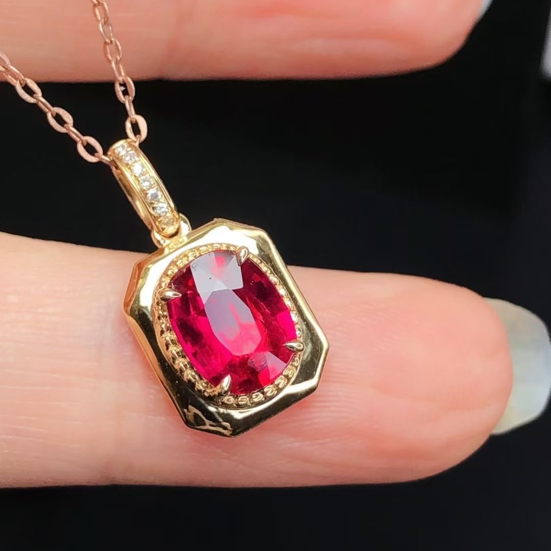 14k Gold 1.22 Ctw Natural Tourmaline & Diamond Pendant( Without Chain ) - 2