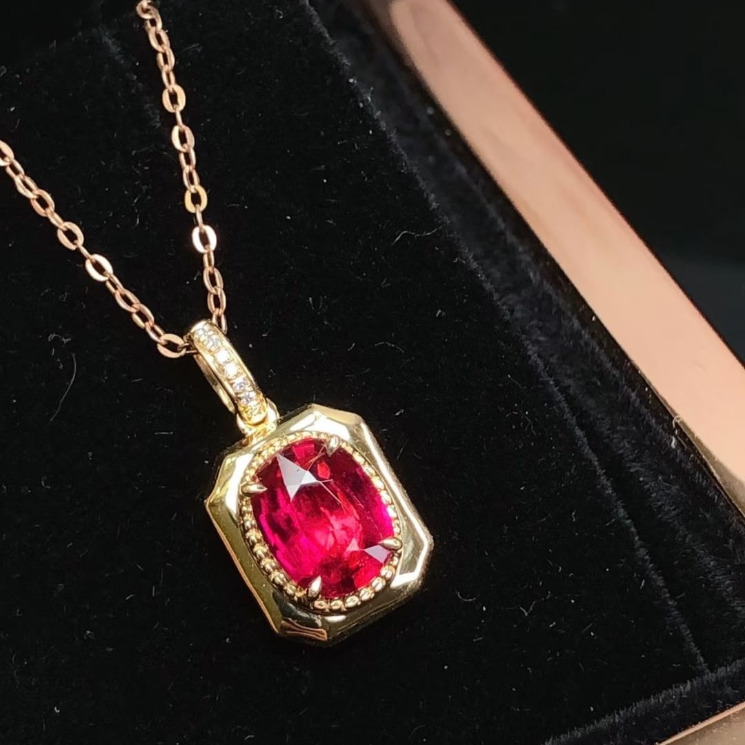 14k Gold 1.22 Ctw Natural Tourmaline & Diamond Pendant( Without Chain ) - 4