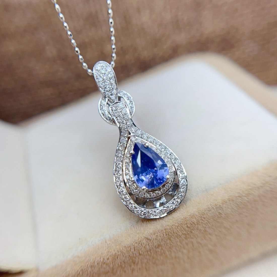 14k Gold 1.20 Ct Natural Sapphire & Diamond Pendant( Without Chain ) - 2