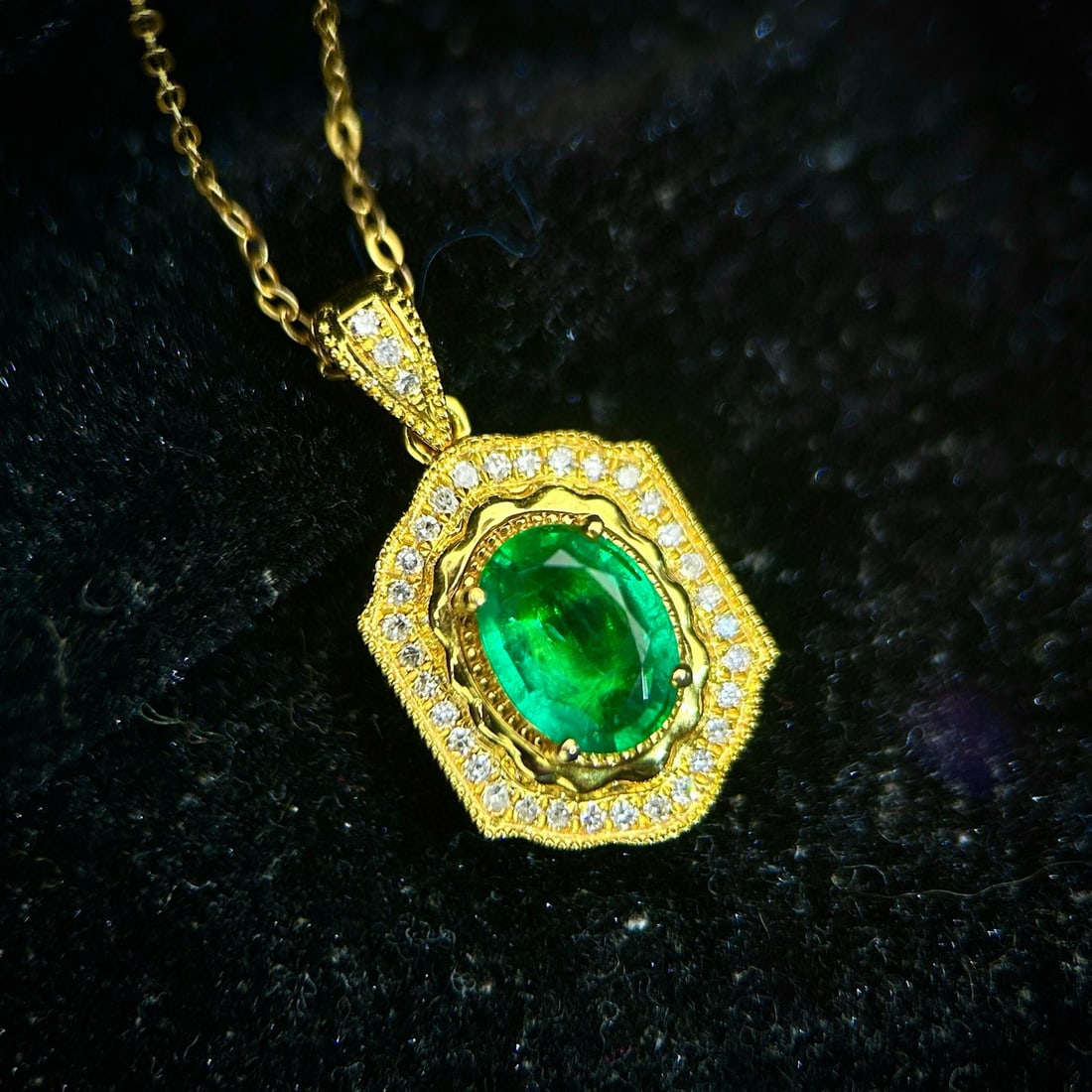 14k Gold 1.27 Ctw Vivid Green Natural Emerald & Diamond Pendant( Without Chain ) - 6