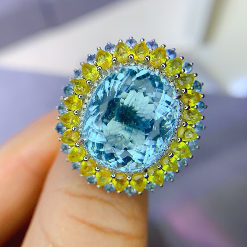 14k Gold 16.26 Ctw Natural Aquamarine & Sapphire Ring/pendant( Without Chain ) - 3