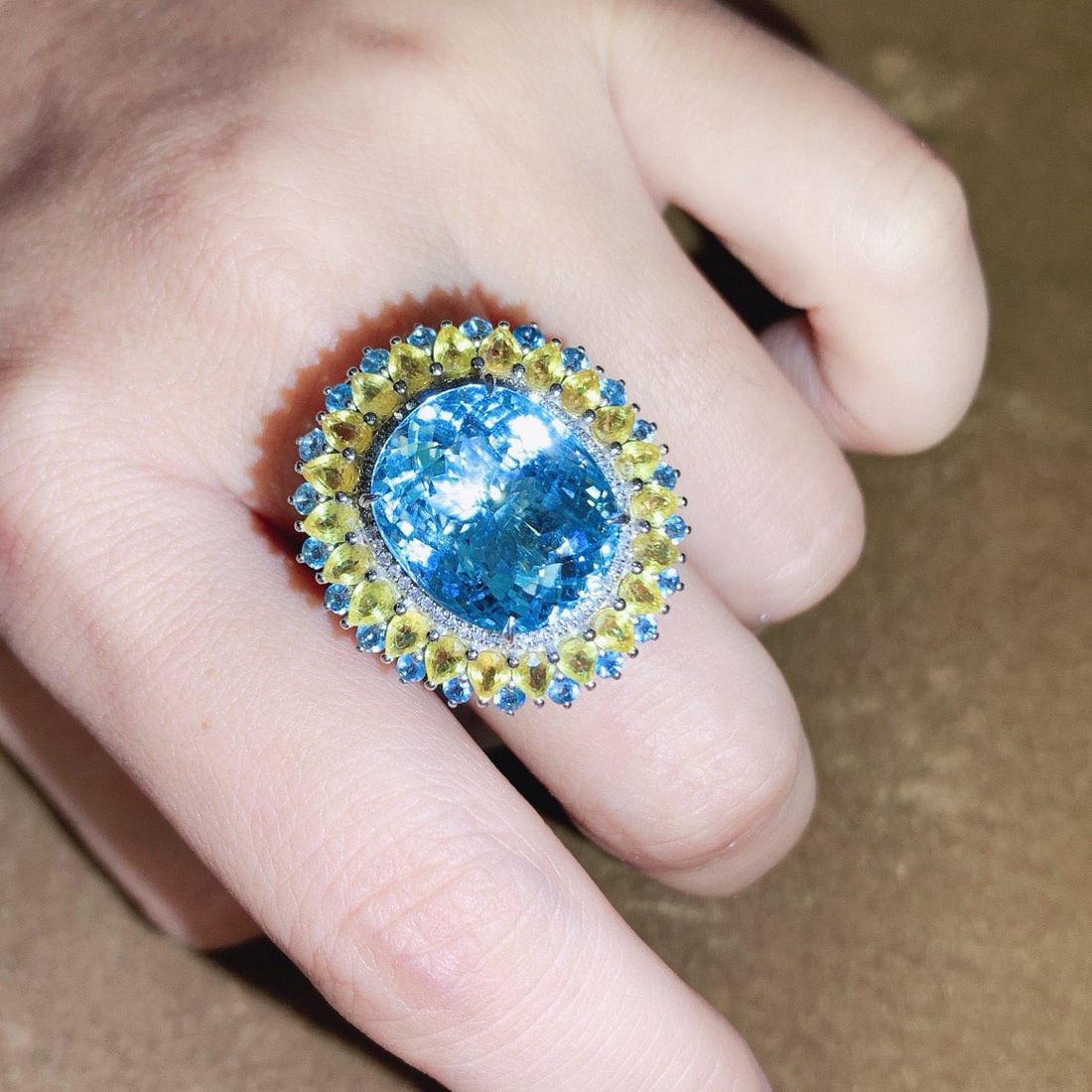 14k Gold 16.26 Ctw Natural Aquamarine & Sapphire Ring/pendant( Without Chain ) - 8