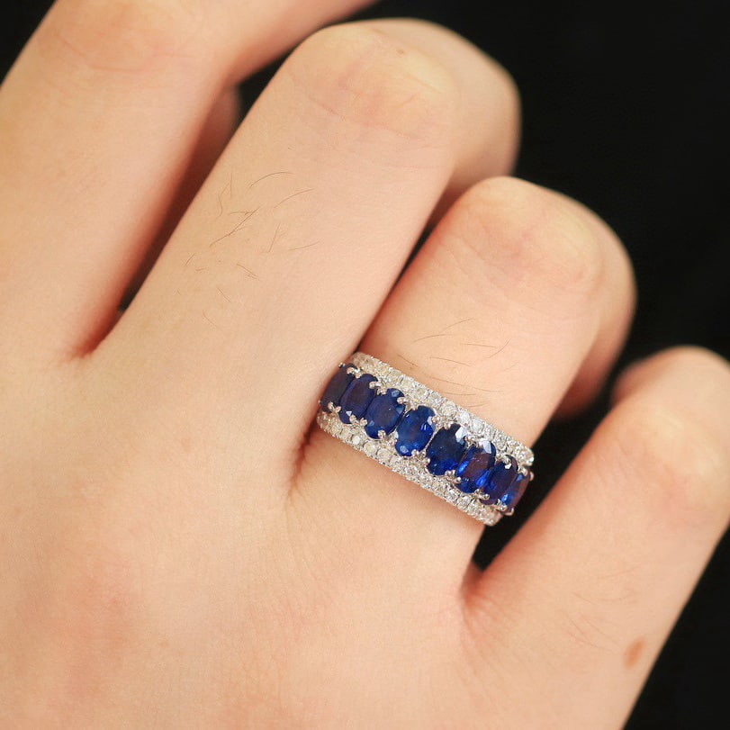 14k Gold 2.92 Ctw Natural Sapphire & Diamond Ring - 6