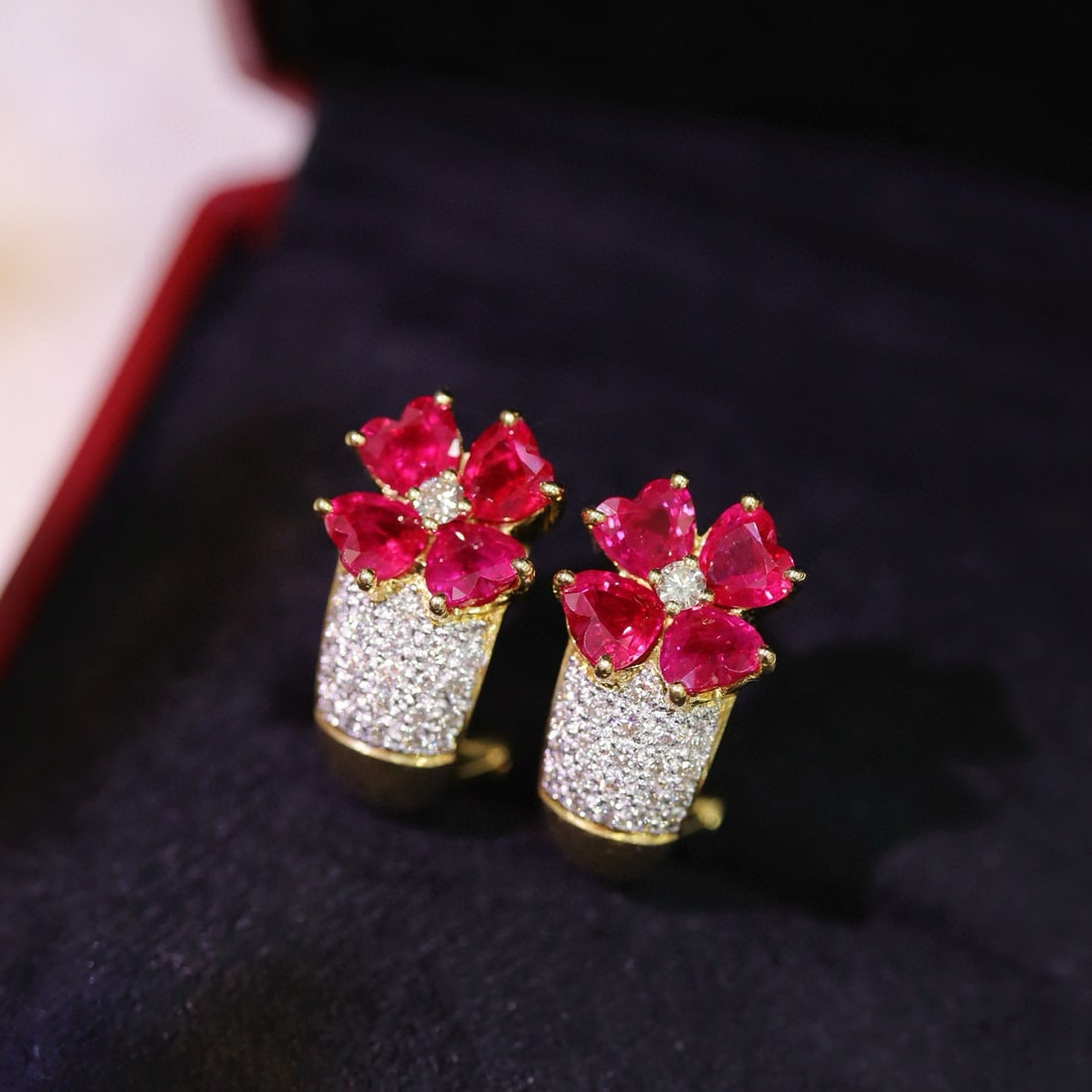 14k Gold 3.69 Ctw Natural Ruby & Diamond Earrings (1 of 8)