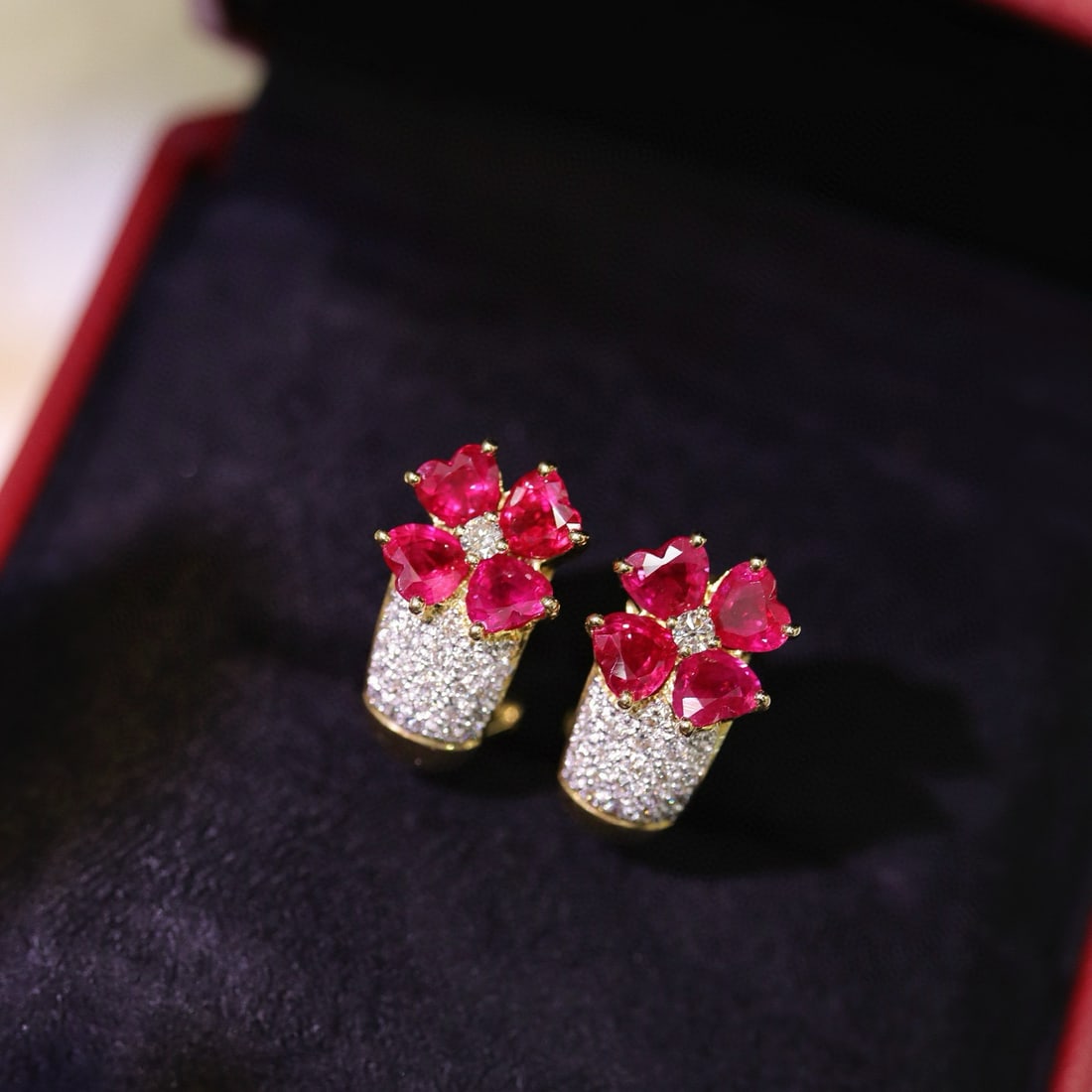 14k Gold 3.69 Ctw Natural Ruby & Diamond Earrings - 2