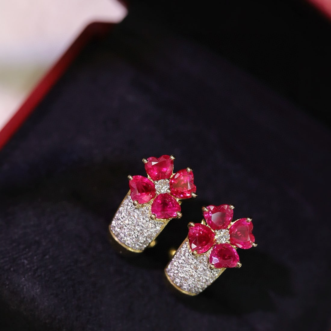 14k Gold 3.69 Ctw Natural Ruby & Diamond Earrings - 5