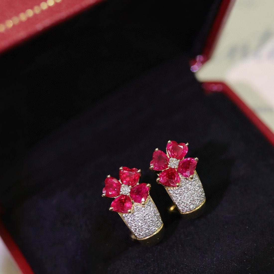 14k Gold 3.69 Ctw Natural Ruby & Diamond Earrings - 8