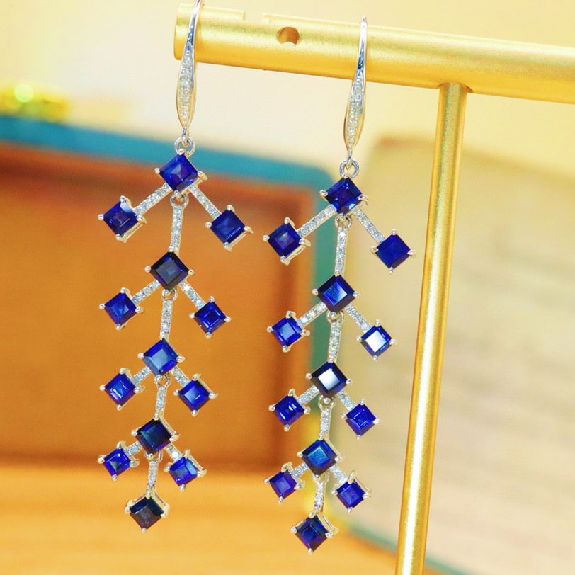 14k Gold 5.63 Ctw Natural Sapphire & Diamond Earrings (1 of 5)