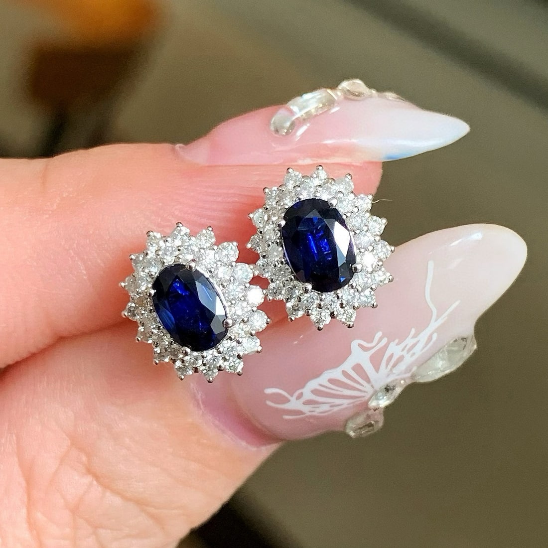 14k Gold 1.52 Ctw Natural Sapphire & Diamond Earrings - 6