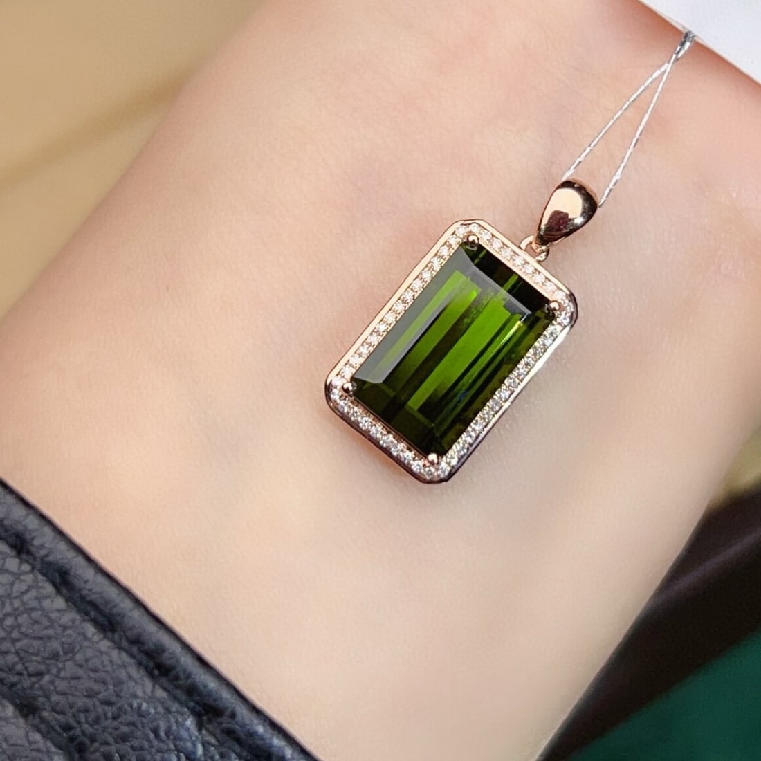 14k Gold 4.65 Ctw Natural Tourmaline & Diamond Pendant( Without Chain ) - 5