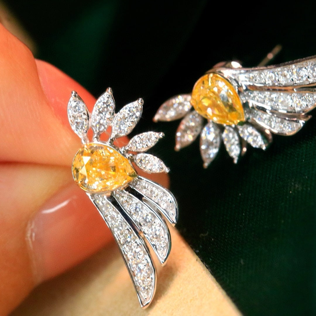 14k Gold 1.5 Ctw Natural Yellow Diamond & Diamond Earrings - 4