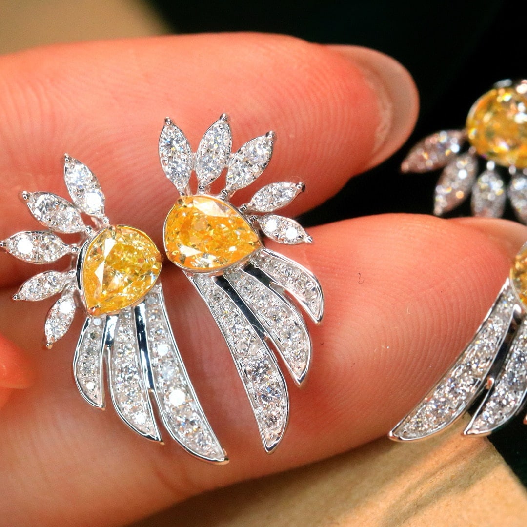 14k Gold 1.5 Ctw Natural Yellow Diamond & Diamond Earrings - 5