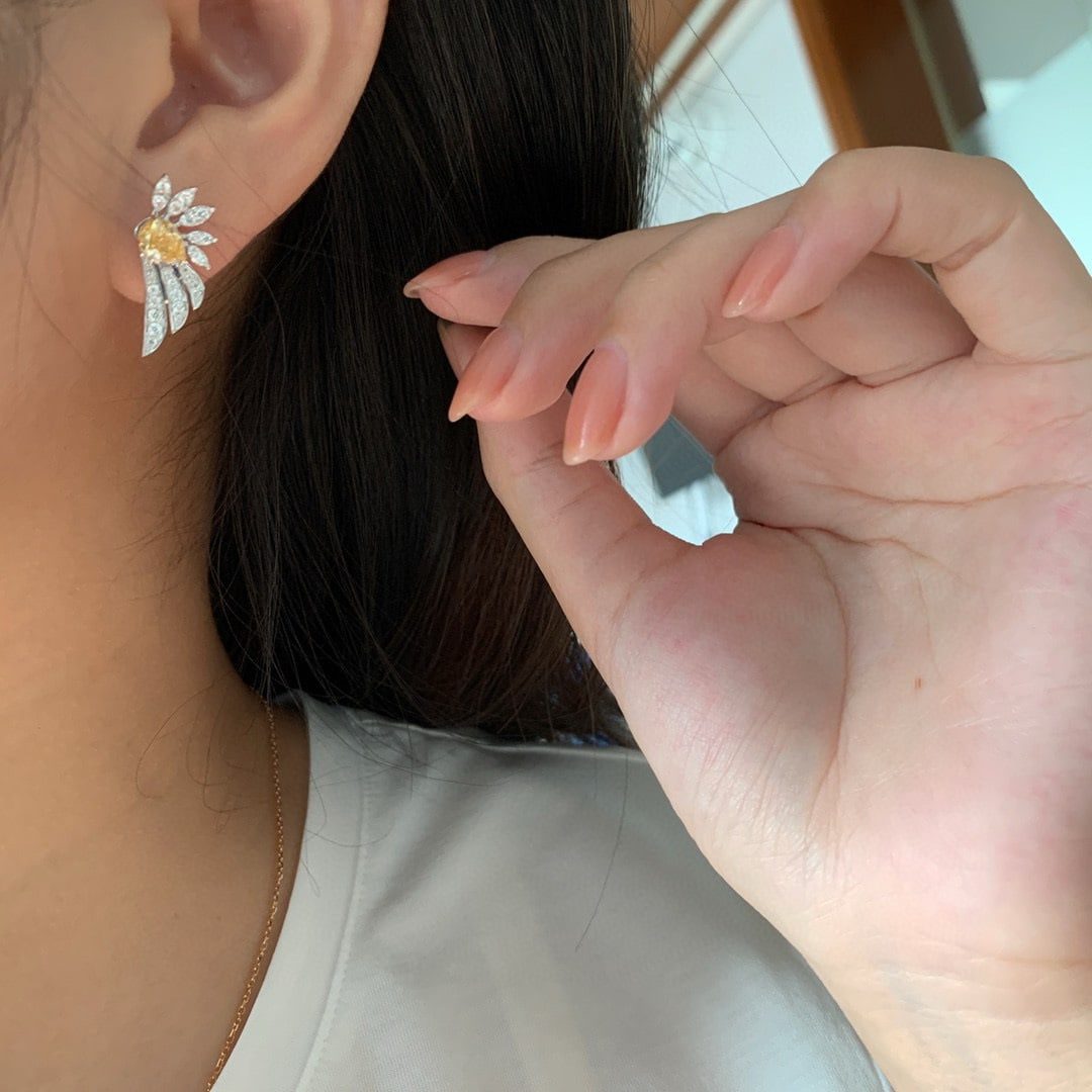 14k Gold 1.5 Ctw Natural Yellow Diamond & Diamond Earrings - 7