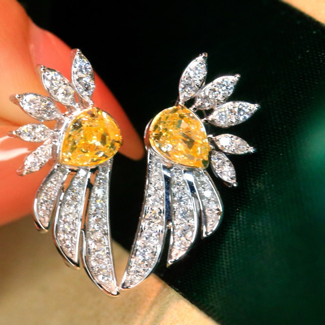 14k Gold 1.5 Ctw Natural Yellow Diamond & Diamond Earrings - 8