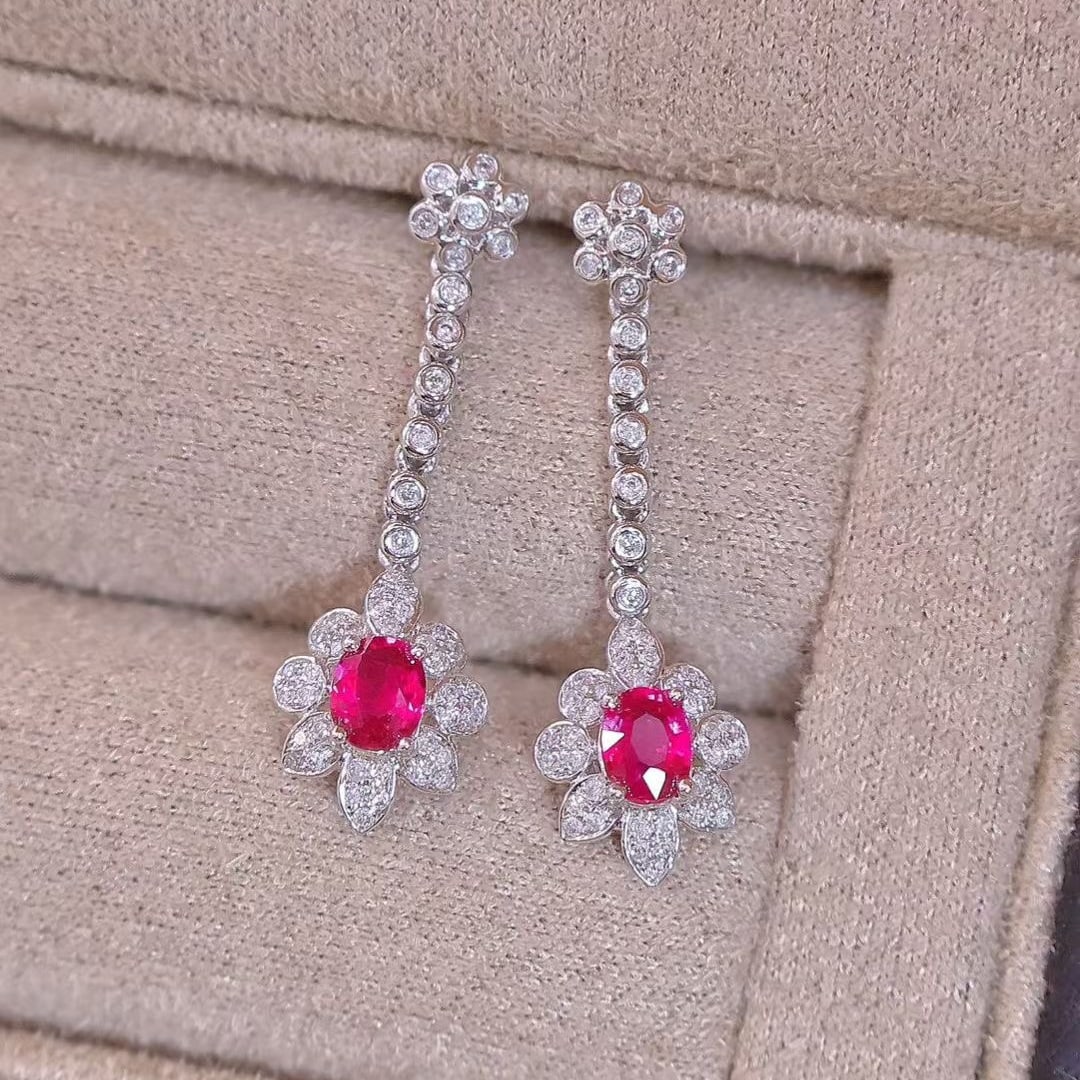 14k Gold 0.7 Ct Natural Ruby & Diamond Earrings - 6